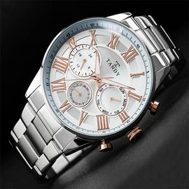 [TANDY] Classic Men's Multi-Function Metal Watch T-3713 – Stainless Steel Band, Chronograph Features, Japan Movement